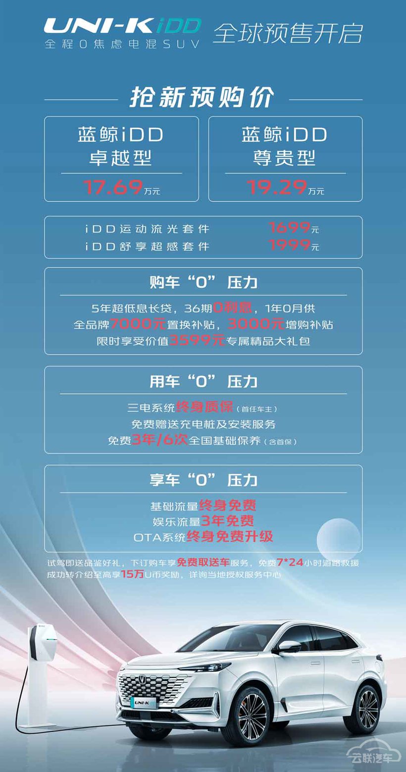 预售17.69-19.29万元 长安UNI-K iDD开启预售